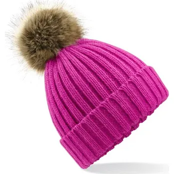 Čepice Beechfield Zimní pletená čepice s bambulí B412 Barva: Růžová fuchsiová