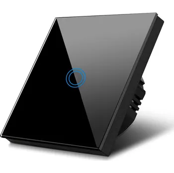 vypínač Dotykový spínač světla, jednoduchý, sklo, černý s kulatým tlačítkem Maclean Energy MCE702B, rozměry 86x86mm, s podsvícením tlačítka