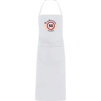 Kuchyňská zástěra Kuchyňská zástěra s výšivkou jako dárek k 50. narozeninám – Výšivka 50