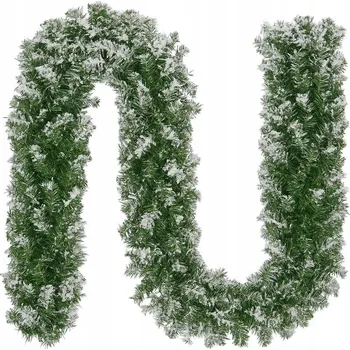Vánoční dekorace VÁNOČNÍ GIRLANDA NA STROMEČEK UMĚLÁ ZASNĚŽENÁ ŘETĚZ ZELENÁ HUSTÁ 270 CM