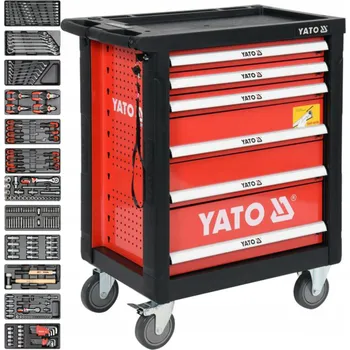 Dílenský vozík Yato červený, 6 zásuvek, se zámkem a brzdou
