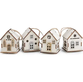 DEKORACE - Dřevěný domeček svítící k zavěšení, 1 ks