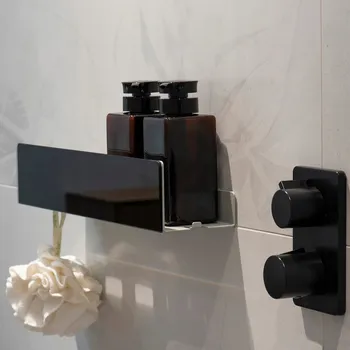 Koupelnový nábytek Skleněná sprchová police pod Zrcadlo ISLA 60 cm Bílá / Černá