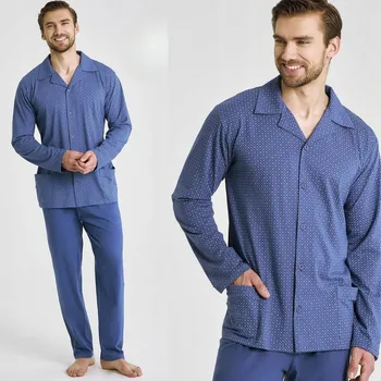 Pánské pyžamo Pánské pyžamo na knoflíky Taro Darek 3484 Dlouhý rukáv Velikost 3XL-4XL Z25/26 3XL jeans