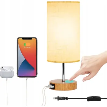 Lampička DOTYKOVÁ STOLNÍ LAMPIČKA STMÍVATELNÁ E27 NOČNÍ LAMPA 2X USB NABÍJEČKA