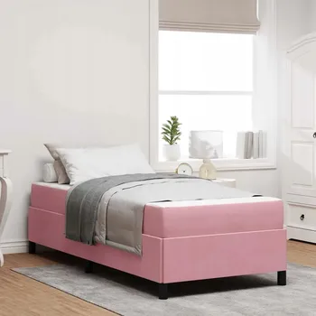 Postel Rámeček postele s matrací, růžovo-bílý, 90 x 200 cm, Samet