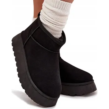 Dámská zimní obuv DÁMSKÉ SNĚHULE ZATEPLENÉ SILNÝM KOŽÍŠKEM NA PLATFORMĚ ČERNÉ 37