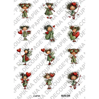 Umělecký papír Rýžový a soft papír na decoupage - Valentýnky - KB4731 Materiál: Soft, Rozměr: A4