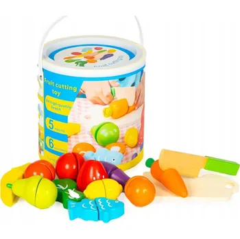 Dřevěná hračka Dřevěná zelenina a ovoce na krájení 13 dílů + kyblík