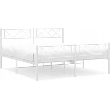 Postel Bílý kovový rám postele 207 x 125 x 90 cm s čelem a nožní deskou