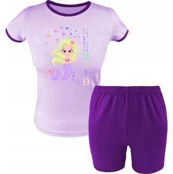 Dívčí pyžamo Dívčí bavlněné pyžamo s krátkým rukávem a krátkými KRAŤASY na léto, velikost 128