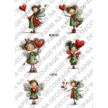 Umělecký papír Rýžový a soft papír na decoupage - Valentýnky - KB4730 Materiál: Soft, Rozměr: A4