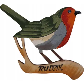 Obraz Magnet na lednici - dřevěný s ptáčkem - červenka obecná