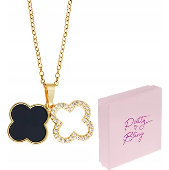 Náhrdelník Dámský pozlacený náhrdelník ČTYŘLÍSTEK černý dvojitý nastavitelný zirkony