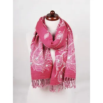 Šála Šála z merino vlny s vyšíváním růžová