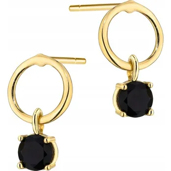 Náušnice Krásné ZLATÉ NÁUŠNICE ryzosti 585 Kroužky s Visící Černou Zirkonií 14k