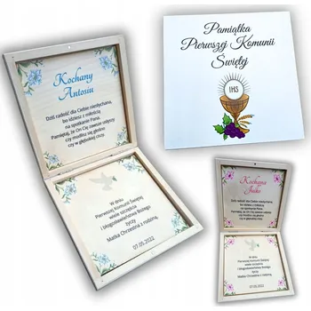 Obraz Památka na První svaté přijímání, dřevěná bílá Krabička s personalizací