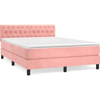 Postel Kontinentální postel růžová 203 x 144 x 78/88 cm s matrací 140 x 200 x 20 cm