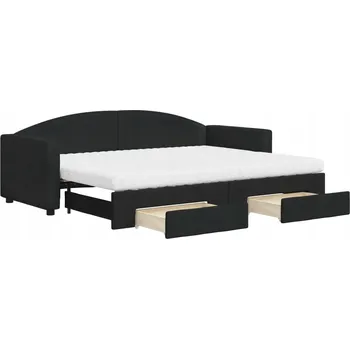 Pohovka Černá rozkládací pohovka 2v1 se zásuvkami, rozměry 223 x 90 x 75 cm