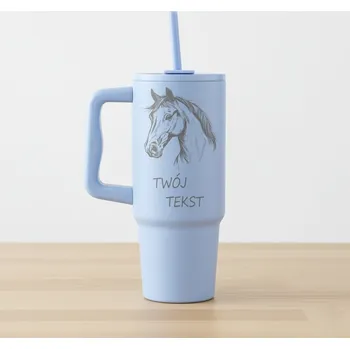 Termohrnek Ikonický Termohrnek 900 ml KŮŇ personalizace modrý brčko