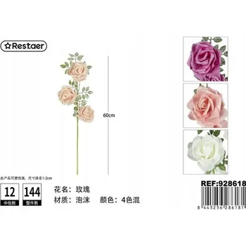 umělá květina Rest.aer-Jedna větvička 3-hlavé růže 60 cm