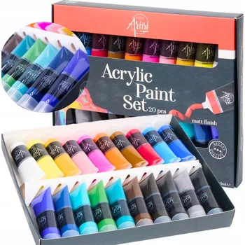 Vodová barva Akrylové barvy Creative Artist, sada 20 vícebarevných ks po 30 ml