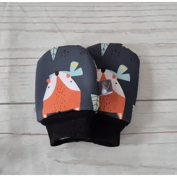 Rukavice Yháček Mini softshellové rukavice bez palce s merinem, Liščí hlavy na petrolejové Velikost:: S