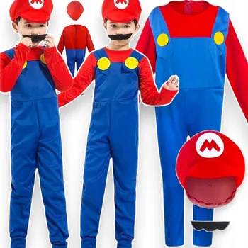 Karnevalový kostým KOSTÝM SUPER MARIO PŘEVLEK PRO CHLAPCE 4v1 – ČEPICE, KNOÍR, VELIKOST M