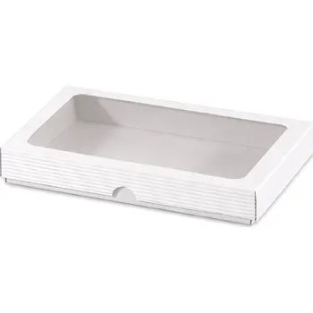 Krabička na výslužku Papírová krabička s průhledným okénkem bílá 25x19x3,5 cm