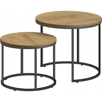 Konferenční stolek KONFERENČNÍ STOLEK KULATÝ DUB 2KS 2V1, LOFT ČERNÝ KOV 53x45+43x35 – VILLAGO