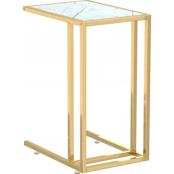 Konferenční stolek Počítačový stolek z tvrzeného skla a železa, bílý mramor a zlatá barva, 50x30 cm