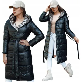 Dámský kabát DLOUHÝ DÁMSKÝ ZIMNÍ PROŠÍVANÝ KABÁT S S KAPUCÍ ty4501 - XXL