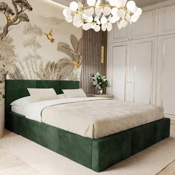 Postel ČALOUNĚNÁ POSTEL 180x200 DVOJLŮŽKO S ÚLOŽNÝM PROSTOREM LAHVOVÁ ZELEŇ