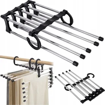 Věšák Výsuvný kovový věšák na kalhoty na 5 párů, černý