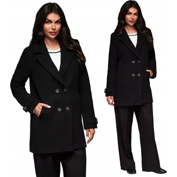 Dámský kabát Módní dámský kabát Edoti CLR041 černý, velikost S