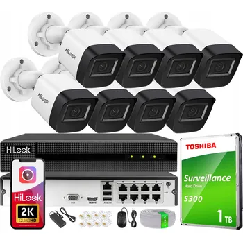 Bezpečnostní kamera IP Monitorovací Sada 8 Kamer 2K Rekordér Disk 1TB Detekce Pohybu Aplikace