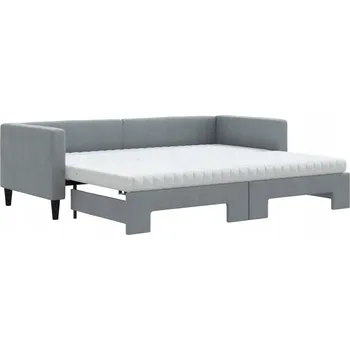 Pohovka Světle šedá pohovka 2v1 s matracemi, 223 x 90 x 68 cm, rozkládací