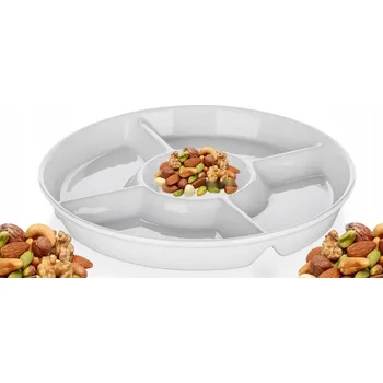 Dělený servírovací talíř bílá keramika 30 cm na chuťovky kulatá mísa talíř