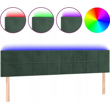 Čelo postele s LED světlem tmavě zelené 180 x 5 x 78/88 cm samet