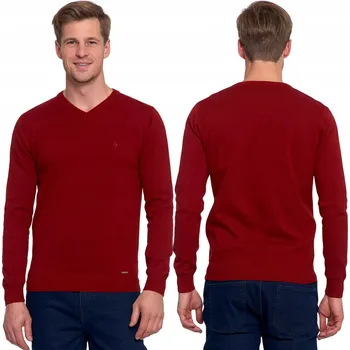 Pánský svetr PÁNSKÝ SVETR KLASICKÝ BAVLNĚNÝ BAVLNA MORAJ STŘIH HLADKÝ ČERVENÝ XL
