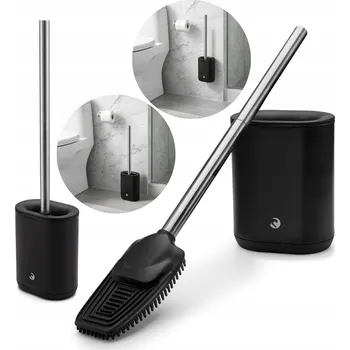 WC štětka KARTÁČ NA WC SILIKONOVÝ ČERNÝ TOALETNÍ NEREZOVÁ OCEL KOVOVÝ STOJAN