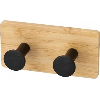 Věšák Koupelnový věšák na ručníky kovový + bambus 2 háčky černý s páskou 3M