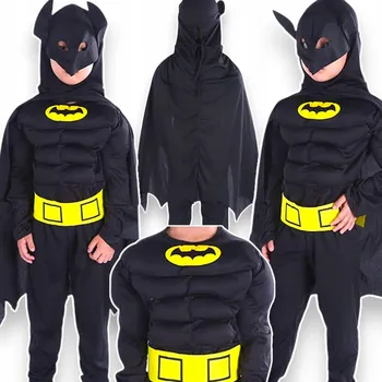 Karnevalový kostým KOSTÝM PRO CHLAPCE PŘEVLEK BATMAN SVALOVÝ OUTFIT S PLÁŠTĚM VEL. 116-122