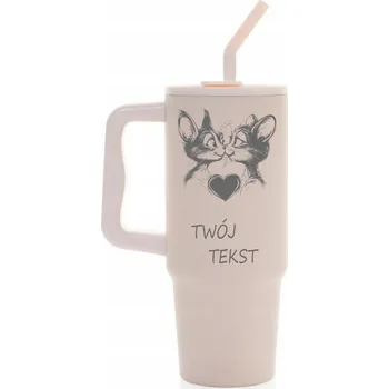 Termohrnek Termohrnek 900 ml KOČKY s personalizací s gravírováním růžový se slámkou