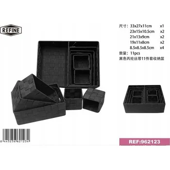 Úložný box Sada úložných košů z polypropylenové pásky, 11 kusů, černá