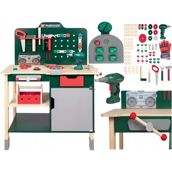 Dřevěná hračka Playtive Dřevěná dílna pro děti, 74 dílů Parkside, se zvuky