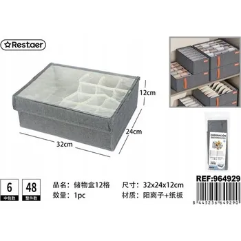 Úložný box Šedý úložný box s víkem, třináctidílný