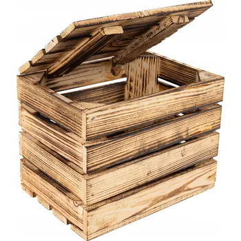 Úložný box Opalovaná truhla, dřevěná bedna krabička 27x20x21 cm