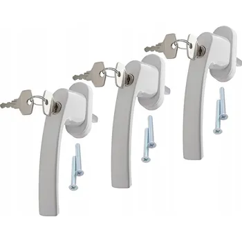 Okenní klika 3x BÍLÁ OKENNÍ KLIKA SE ZÁMKEM A KLÍČEM