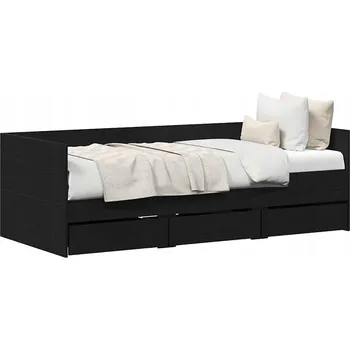 Postel Rustikální válenda s šuplíky, černý dub, 193 x 93 x 65 cm